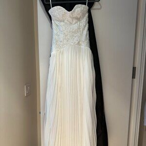 NWT Lulus Divine Devotion White Embroidered Pleated Strapless Maxi Dress - XS